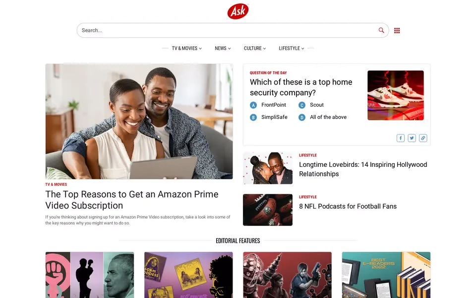 ask.com homepage in 2023