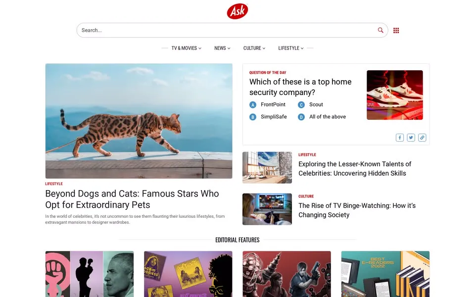 ask.com homepage in 2025