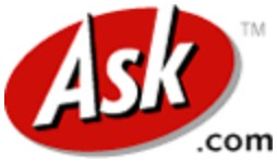 Ask.com logo on the 2006 ask.com homepage: Jeeves leaves: a plain red oval 'Ask' with '.com' underneath