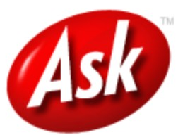 Ask.com logo on the 2007 ask.com homepage: The oval turns glossy and 3D, and loses the '.com'