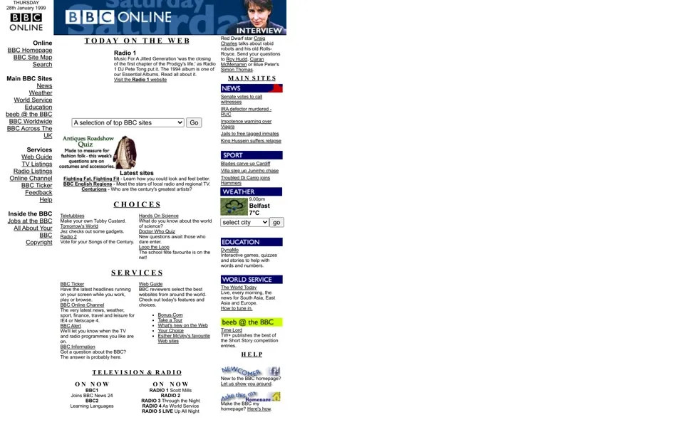 bbc.co.uk homepage in 1999