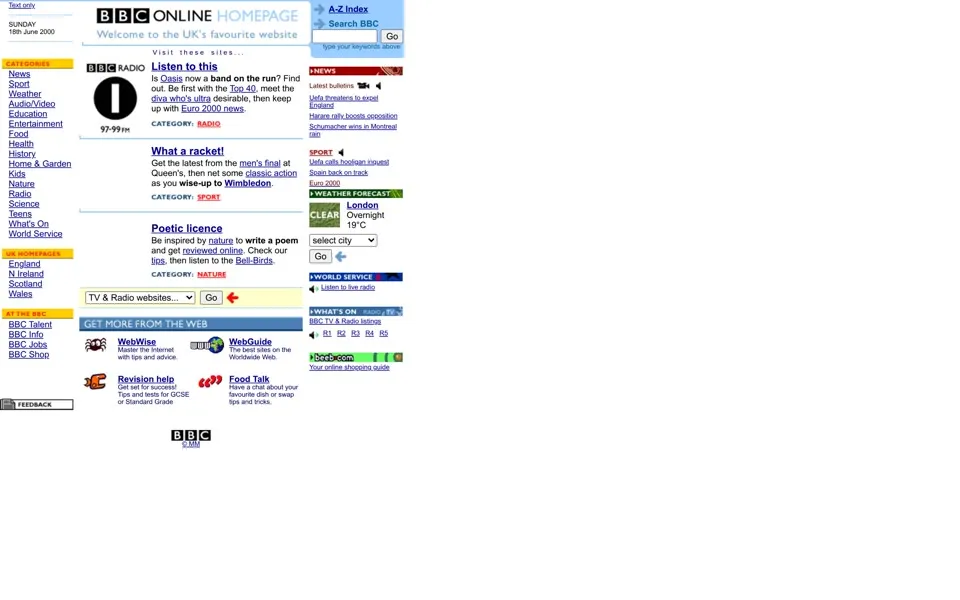 bbc.co.uk homepage in 2000