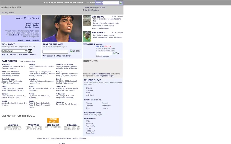 bbc.co.uk homepage in 2002