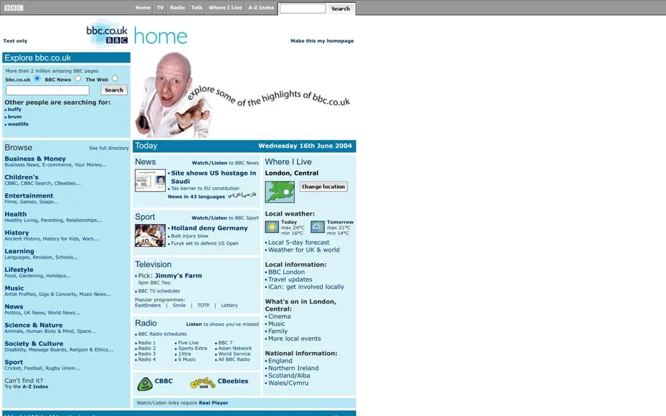 bbc.co.uk homepage in 2004