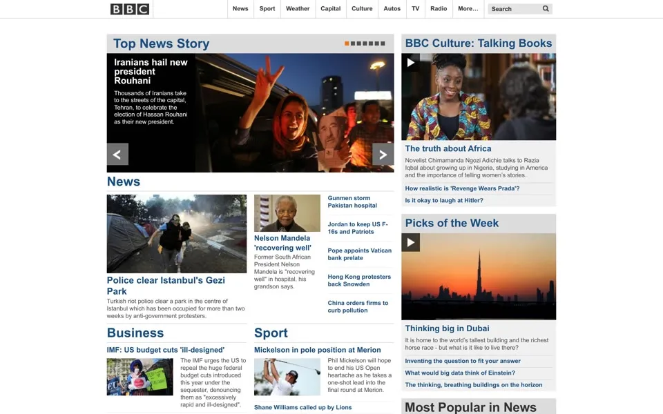 bbc.co.uk homepage in 2013