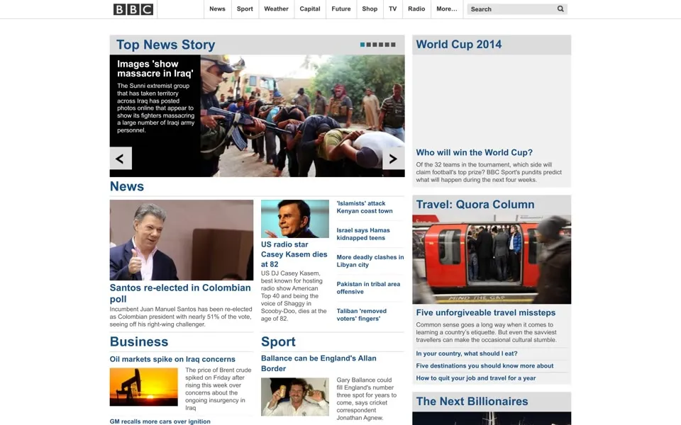 bbc.co.uk homepage in 2014