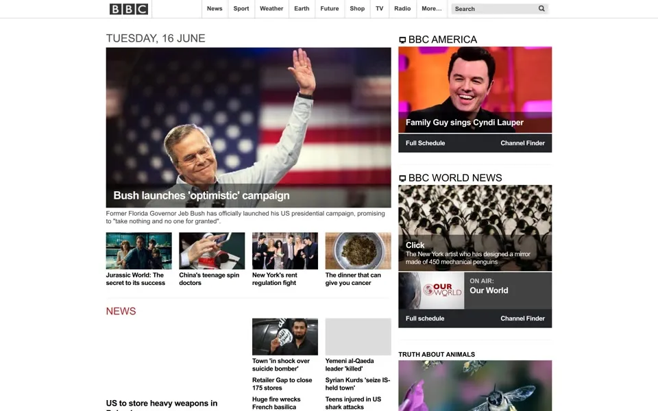 bbc.co.uk homepage in 2015