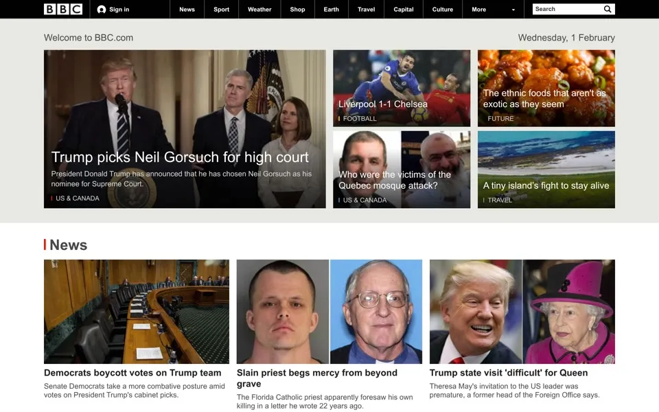 bbc.co.uk homepage in 2017