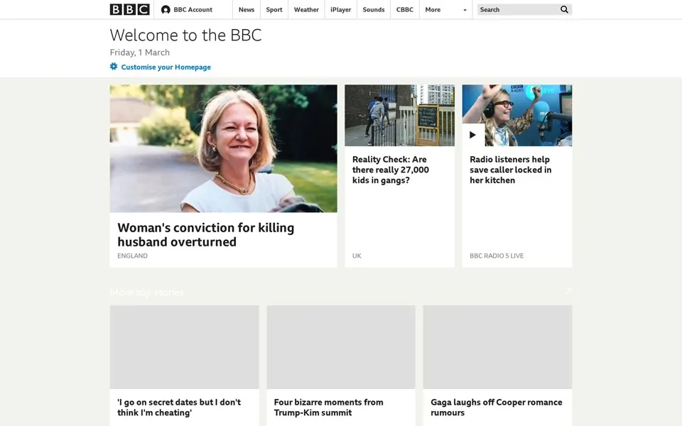 bbc.co.uk homepage in 2019