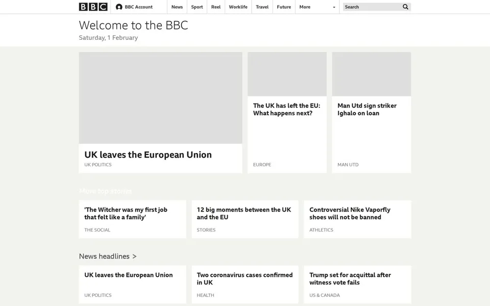 bbc.co.uk homepage in 2020
