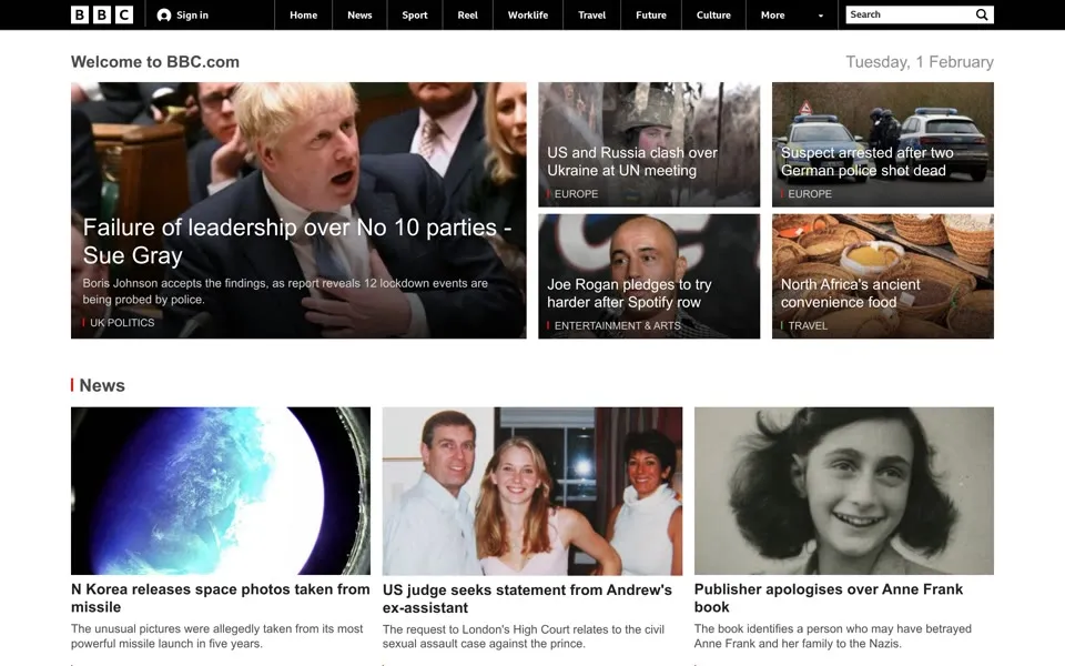 bbc.co.uk homepage in 2022
