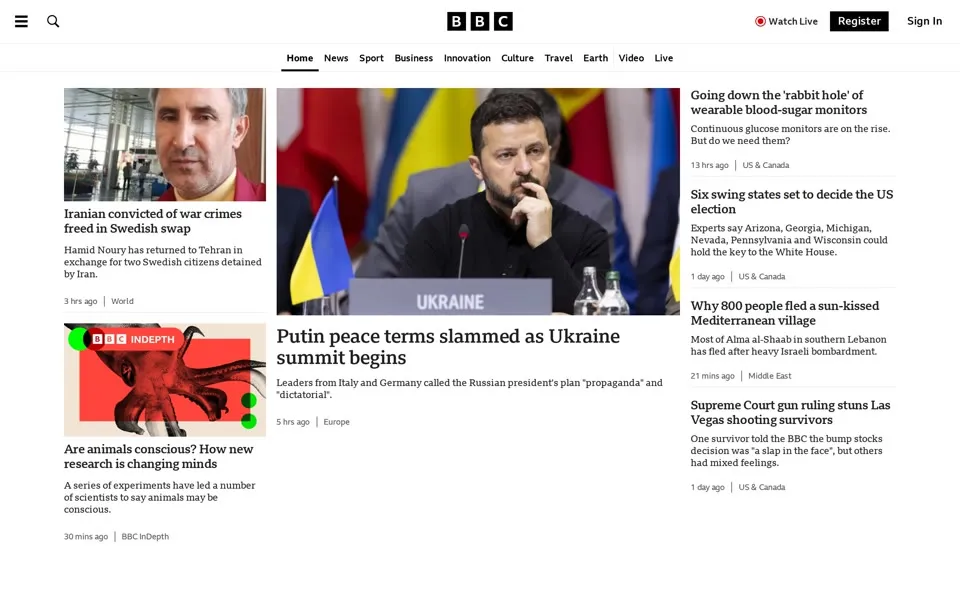bbc.co.uk homepage in 2024