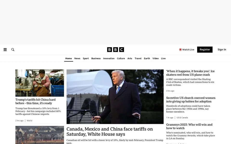 bbc.co.uk homepage in 2025