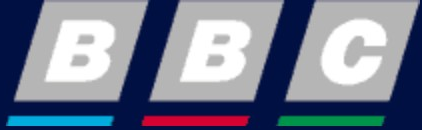 BBC logo on the 1996 bbc.co.uk homepage: slanted grey BBC letters on navy, three coloured bars