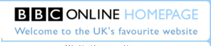 BBC logo on the 2000 bbc.co.uk homepage: BBC ONLINE HOMEPAGE banner with light-blue tagline