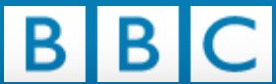 BBC logo on the 2008 bbc.co.uk homepage: white letters on blue tiles (new homepage)