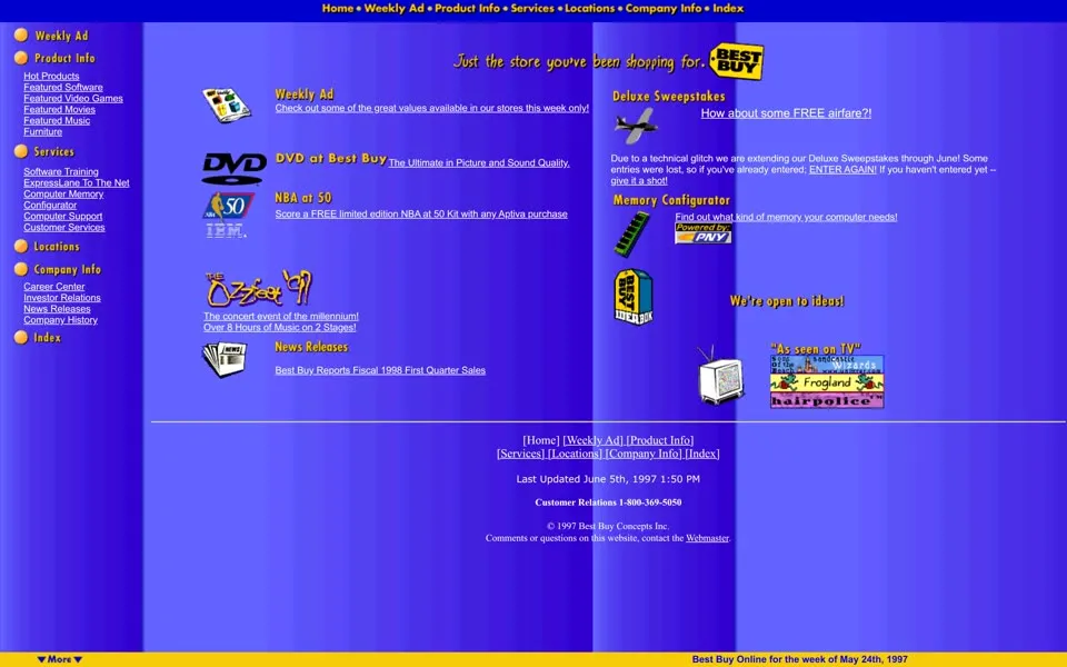 bestbuy.com homepage in 1997