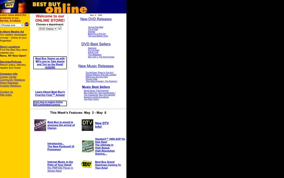 bestbuy.com homepage in 1999