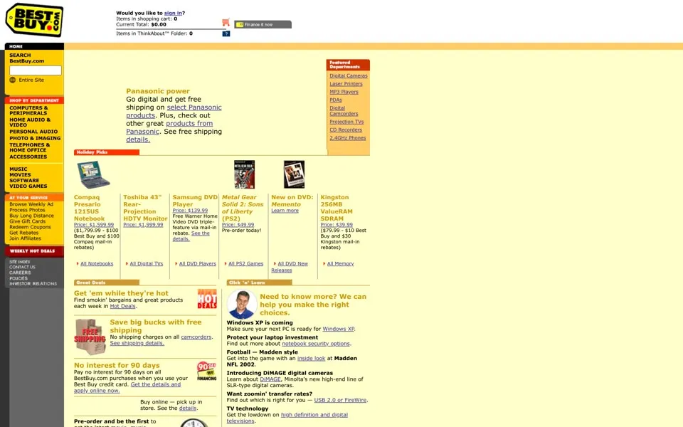 bestbuy.com homepage in 2001