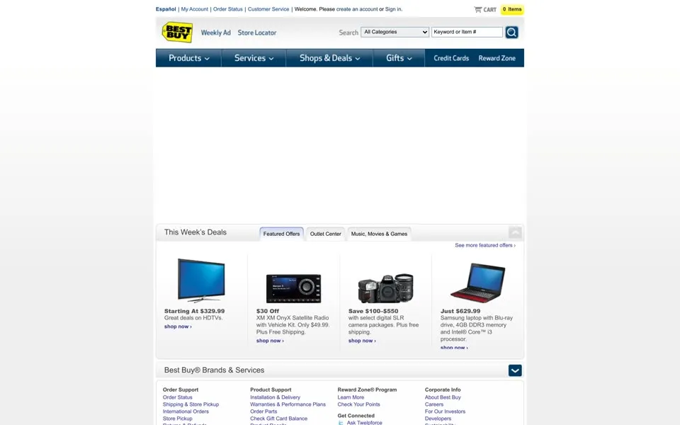 bestbuy.com homepage in 2010