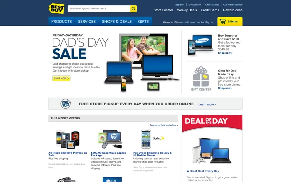 bestbuy.com homepage in 2012