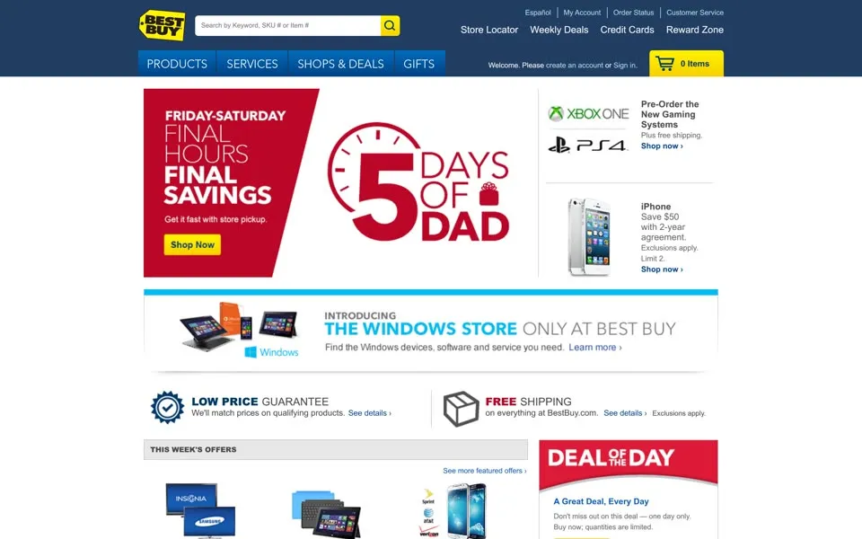 bestbuy.com homepage in 2013