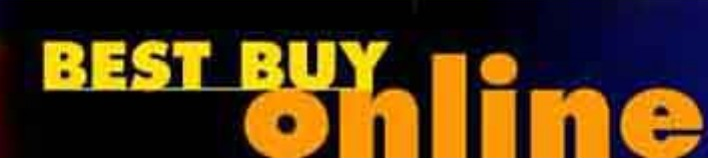 Best Buy logo on the 1998 bestbuy.com homepage: Yellow tag inside a "BEST BUY online" wordmark