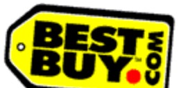 Best Buy logo on the 2001 bestbuy.com homepage: Yellow tag with a red dot and .COM