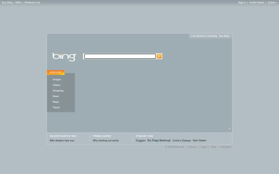 bing.com homepage in 2009