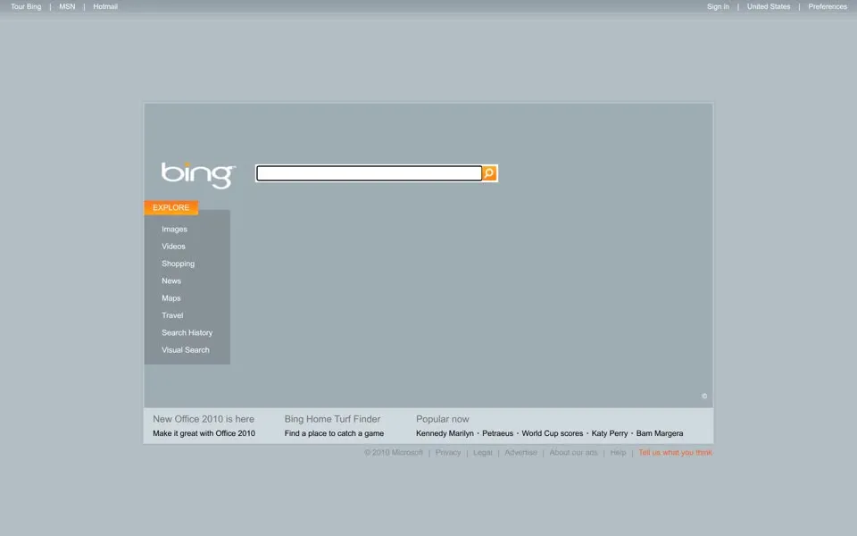 bing.com homepage in 2010