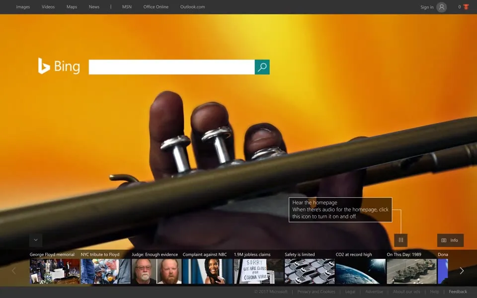 bing.com homepage in 2017