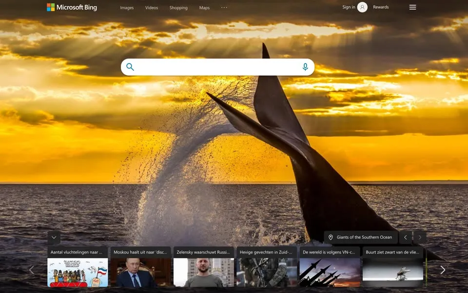 bing.com homepage in 2022