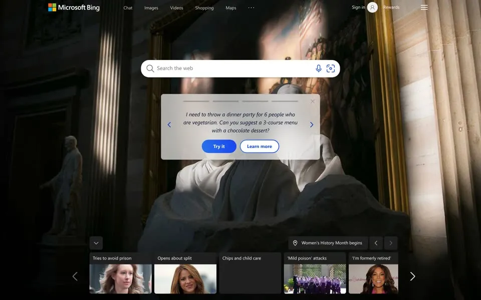 bing.com homepage in 2023