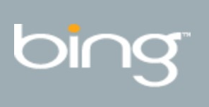 Bing logo on the 2009 bing.com homepage: Lowercase white 'bing' wordmark with an orange dot over the i