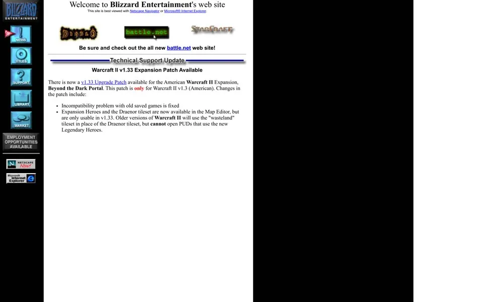 blizzard.com homepage in 1996