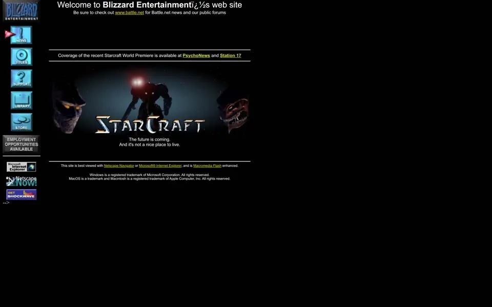 blizzard.com homepage in 1997
