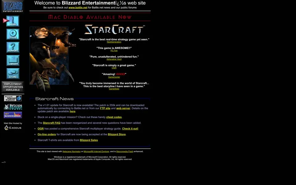 blizzard.com homepage in 1998