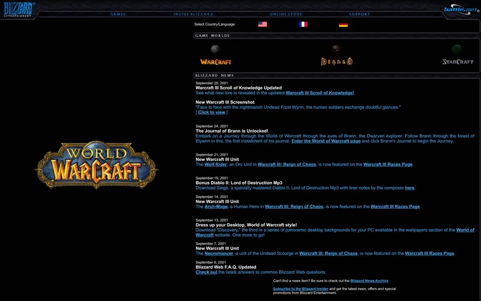blizzard.com homepage in 2001