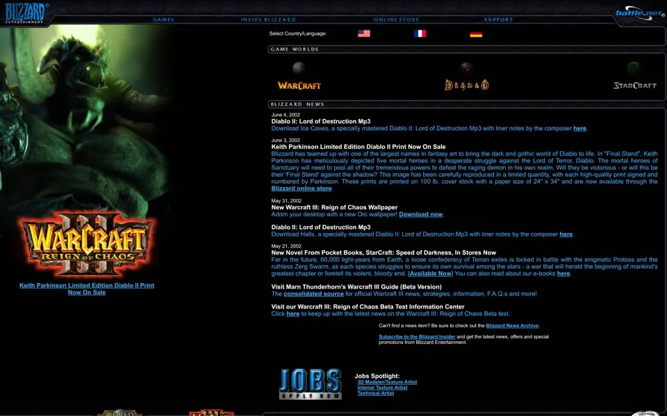 blizzard.com homepage in 2002