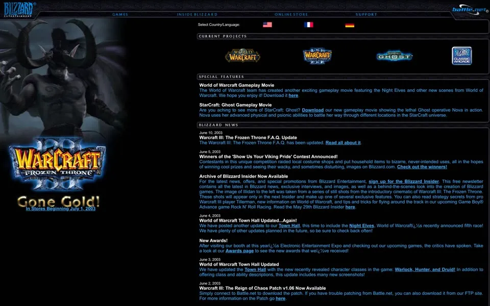 blizzard.com homepage in 2003