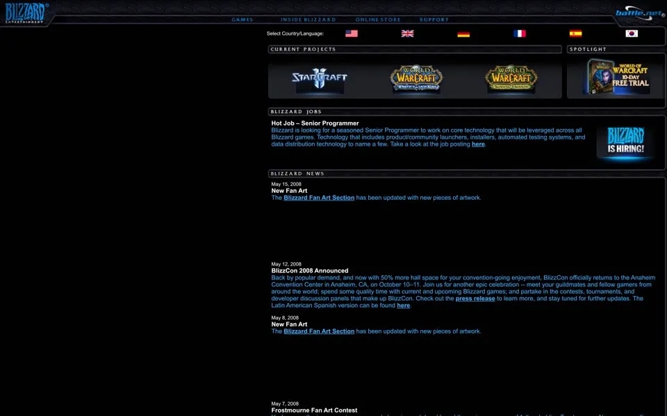 blizzard.com homepage in 2008