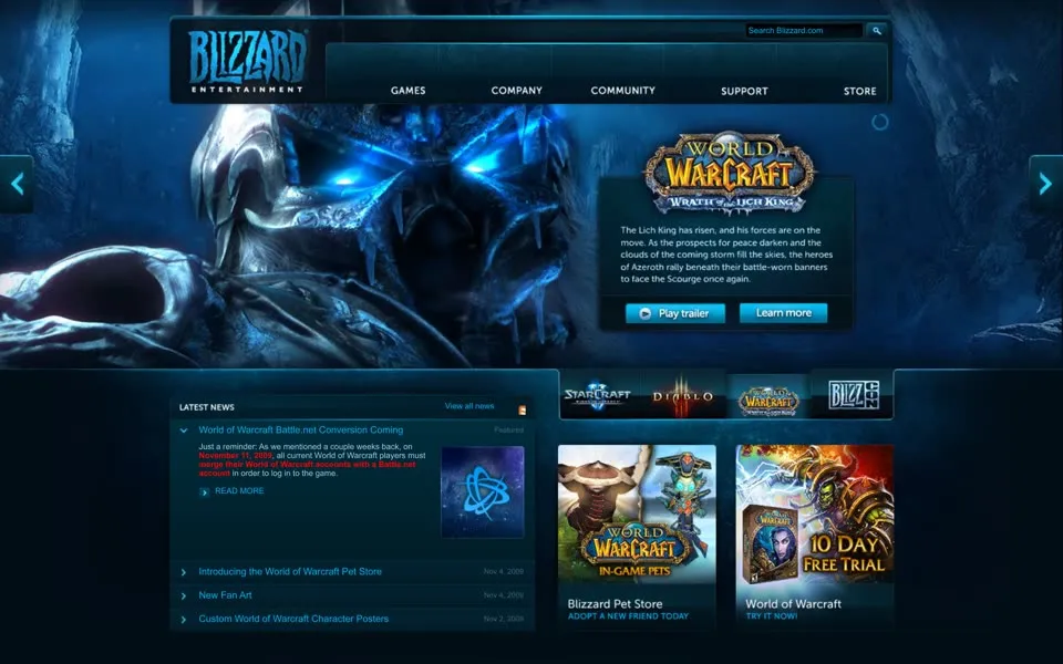 blizzard.com homepage in 2009