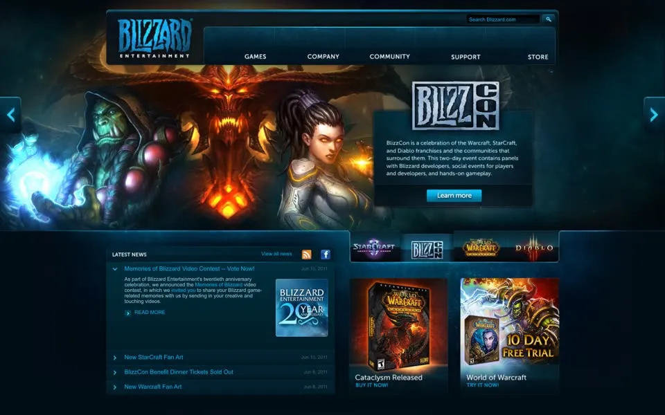 blizzard.com homepage in 2011