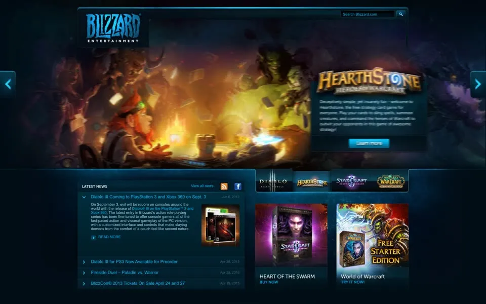 blizzard.com homepage in 2013