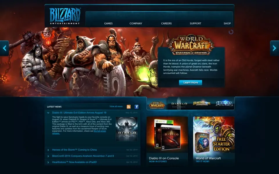 blizzard.com homepage in 2014
