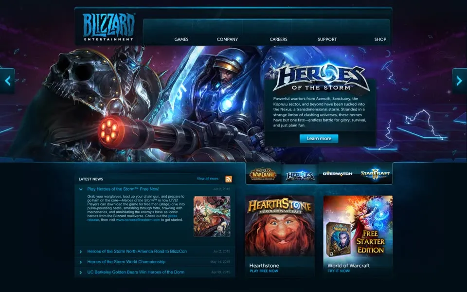 blizzard.com homepage in 2015