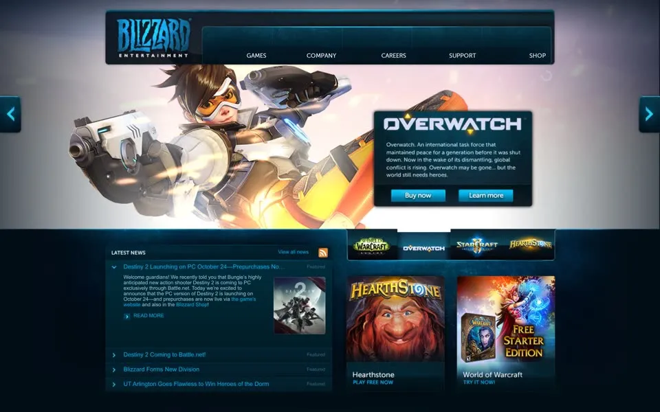 blizzard.com homepage in 2017