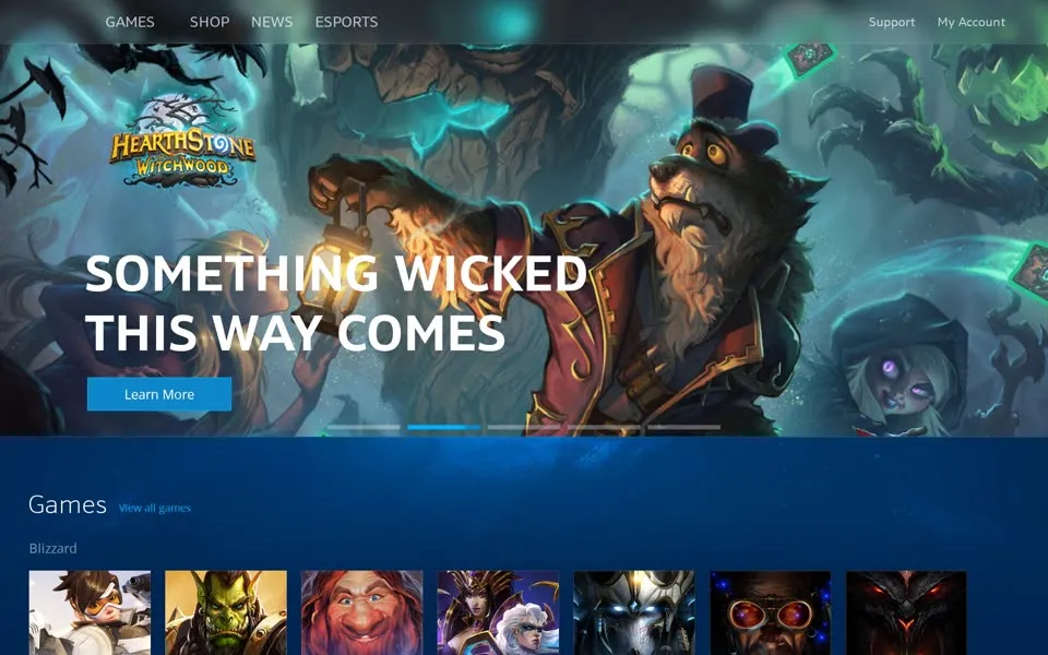 blizzard.com homepage in 2018