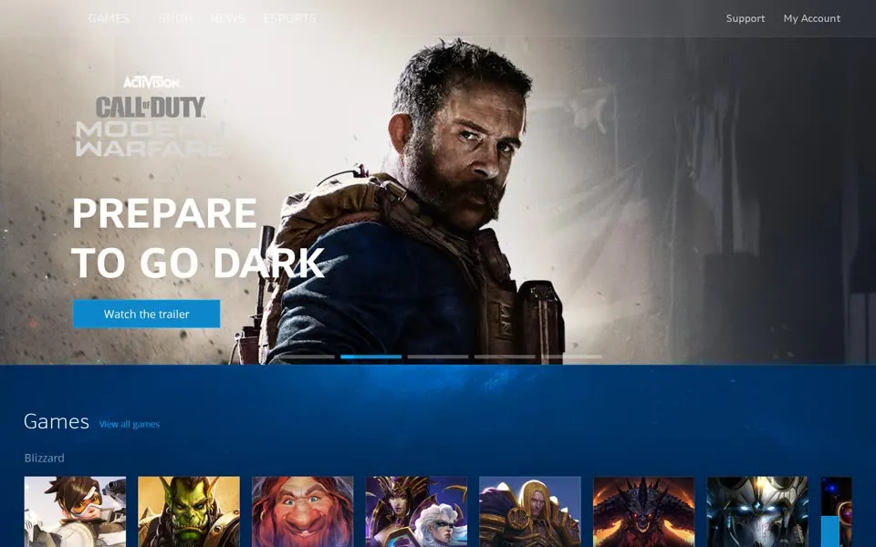 blizzard.com homepage in 2019