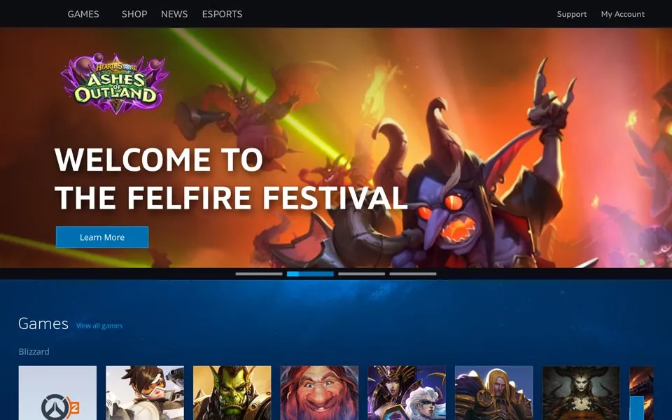 blizzard.com homepage in 2020